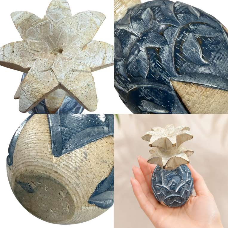 パイナップル 木製 オブジェ Sサイズ ネイビー 9cm ハワイ雑貨 南国