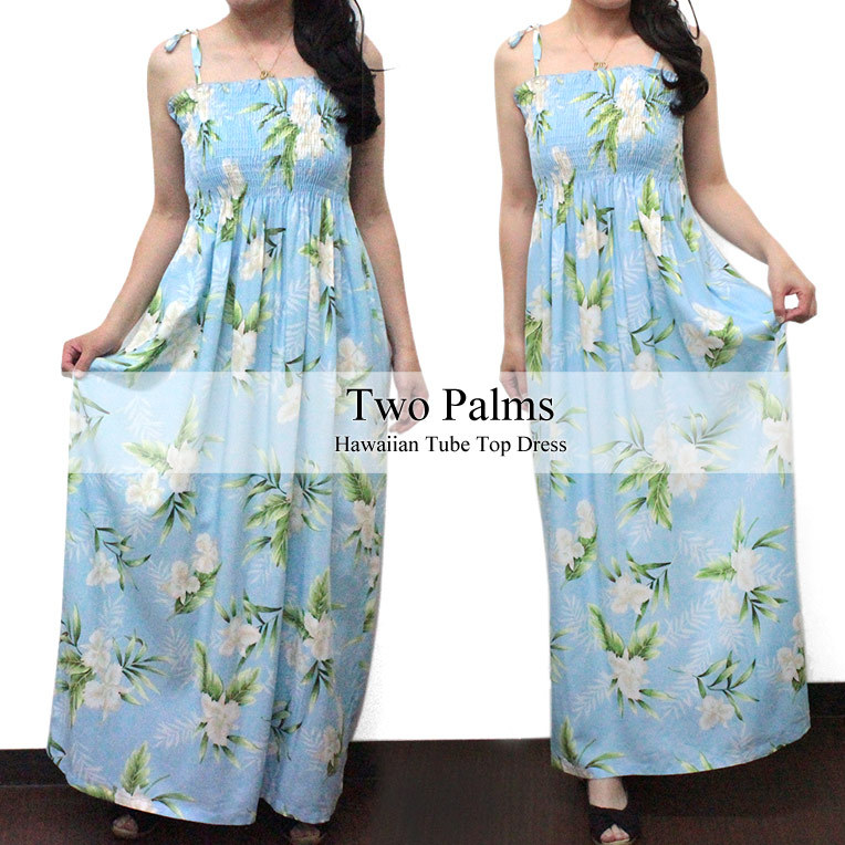 Two Palms ハワイアンロングドレス プルメリア/ライトブルー