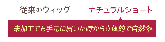 従来のウィッグ ナチュラルショート 未加工でも手元に届いた時から立体的で自然