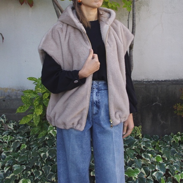 PASSIONE（パシオーネ） フード付きファーポンチョ エコファー ミンク