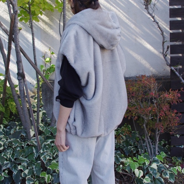 PASSIONE（パシオーネ） フード付きファーポンチョ エコファー ミンク