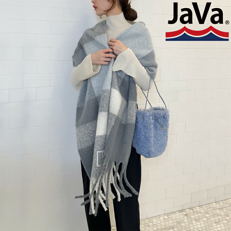 《javaジャバ コラボ》ストール マフラー レディース ふんわり もこもこ 厚手 愛され ぬくぬく ボリューム フェイク ウール チェック柄 大判 起毛 | classicalelf | 18