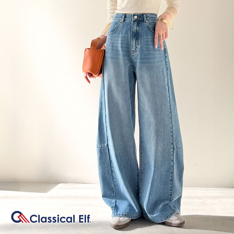 【 クラシカルエルフ classical elf 】 【楽ちん♪ ウエスト ゴム 入り】 デニムパンツ レディース 大きいサイズ ボトムス パンツ カーブライン | classicalelf