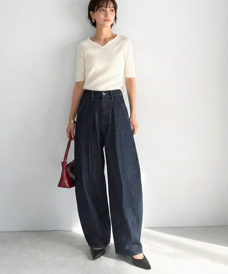 【 クラシカルエルフ classical elf 】 【楽ちん♪ ウエスト ゴム 入り】 デニムパンツ レディース 大きいサイズ ボトムス パンツ カーブタック | classicalelf | 14