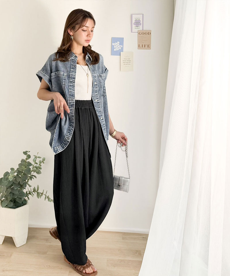 【 クラシカルエルフ classical elf 】 【UVカット・防シワ機能付き】レディース ボトムス きれいめ パンツ 涼感 ワッシャー素材 イージーカーブパンツ | classicalelf | 04