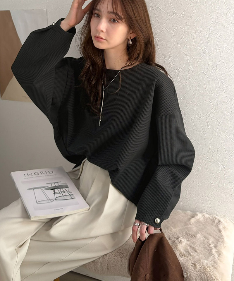 【防シワ・吸水速乾】袖タックコクーンシルエット ワッフルプルオーバー Classical Elf クラシカルエルフ ce0940265 | classicalelf | 10