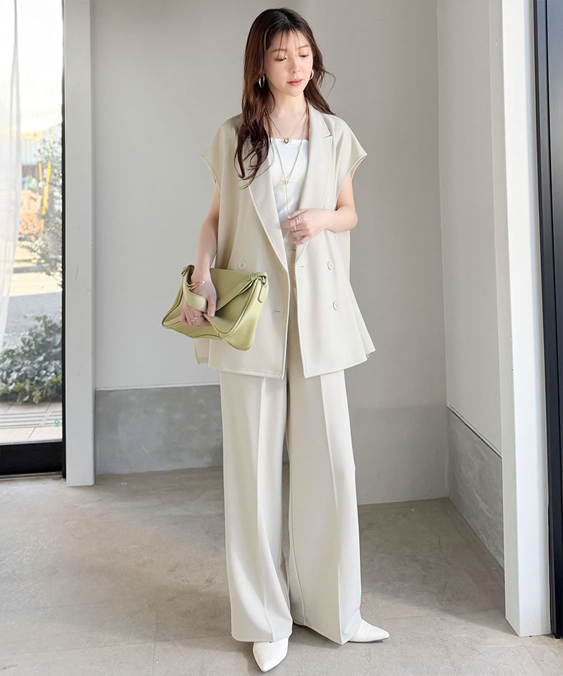【 クラシカルエルフ classical elf 】【2点セット】セットアップ レディース カジュアル きれいめ 春 ダブル テーラード ジレ タック パンツ オフィス | classicalelf | 04