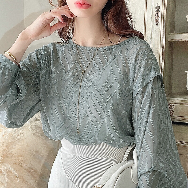 トップス ブラウス レディース 前後 2way シフォン シアー ジャガード シャツ 長袖 程よい 透け感 レイヤード コーデ 羽織り | classicalelf