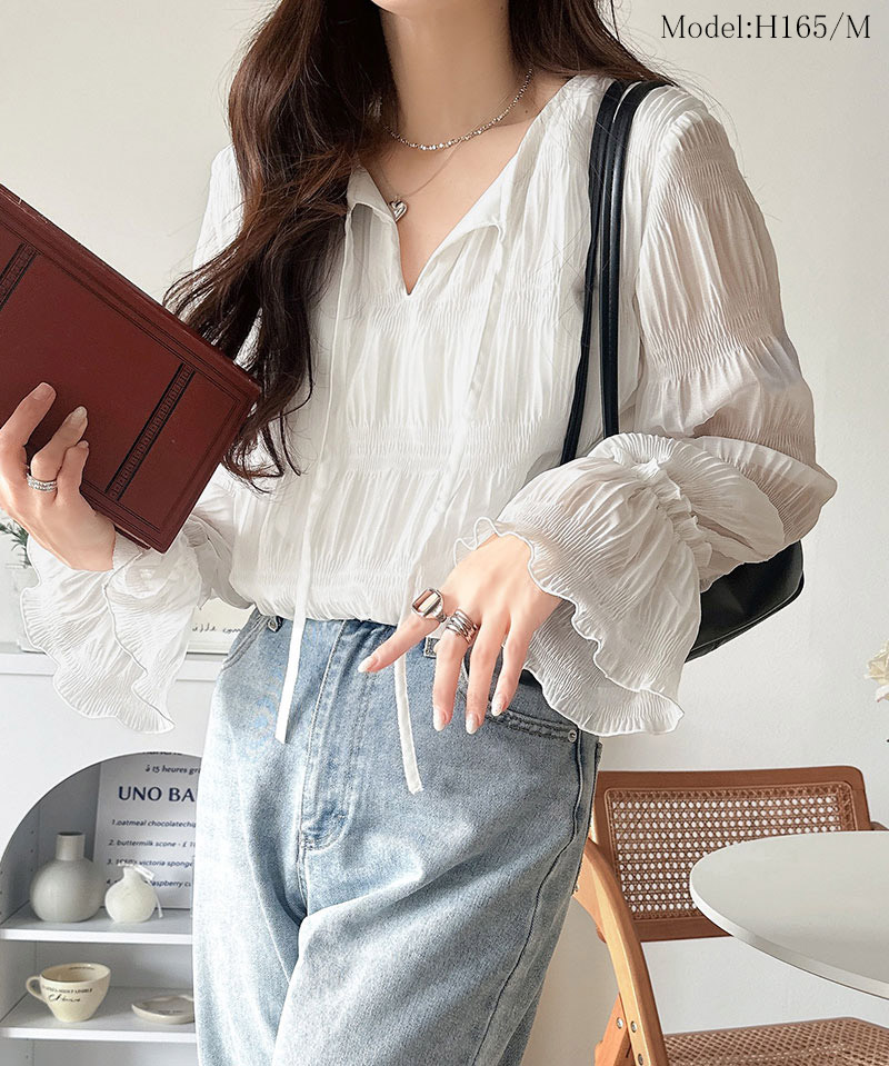 【 クラシカルエルフ classical elf 】 ブラウス レディース おしゃれ トップス 前後2way シアー プリーツブラウス 涼やか 透け感 上品 カジュアル | classicalelf | 02