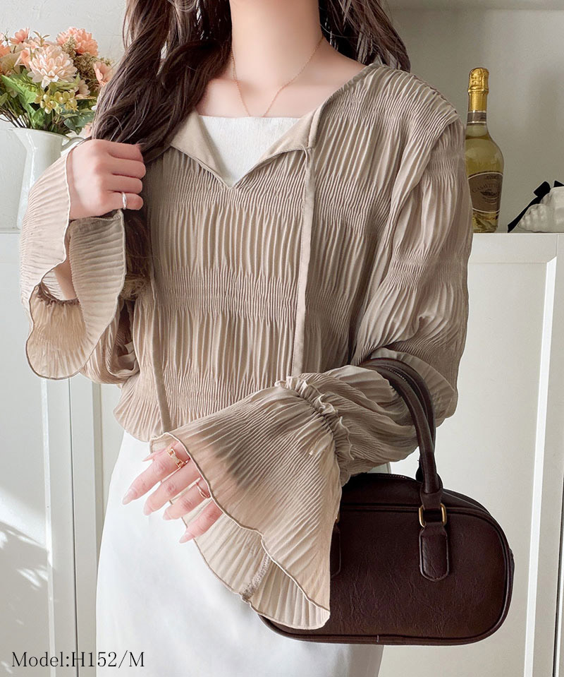【 クラシカルエルフ classical elf 】 ブラウス レディース おしゃれ トップス 前後2way シアー プリーツブラウス 涼やか 透け感 上品 カジュアル | classicalelf | 09