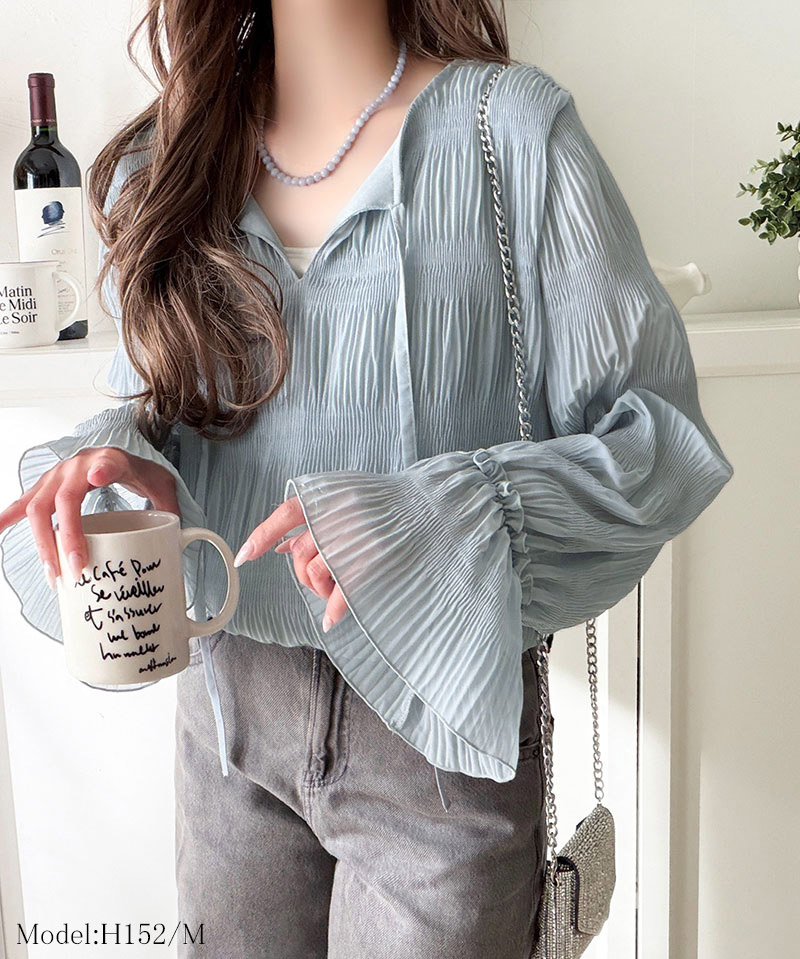 【 クラシカルエルフ classical elf 】 ブラウス レディース おしゃれ トップス 前後2way シアー プリーツブラウス 涼やか 透け感 上品 カジュアル | classicalelf | 12
