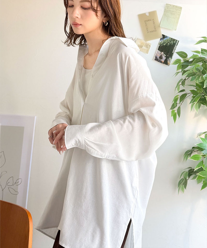 【 クラシカルエルフ classical elf 】 【 接触冷感 UVカット 】 レディース シャツ ブラウス 長袖 トップス レーヨン 麻混 オーバーサイズ | classicalelf | 03