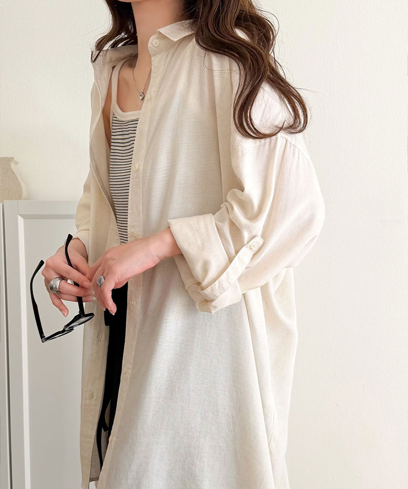 【 クラシカルエルフ classical elf 】 【 接触冷感 UVカット 】 レディース シャツ ブラウス 長袖 トップス レーヨン 麻混 オーバーサイズ | classicalelf | 08