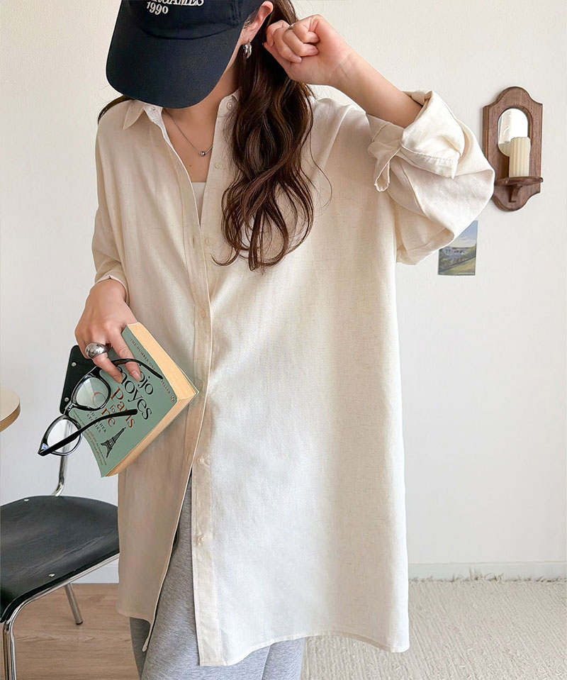 【 クラシカルエルフ classical elf 】 【 接触冷感 UVカット 】 レディース シャツ ブラウス 長袖 トップス レーヨン 麻混 オーバーサイズ | classicalelf | 09