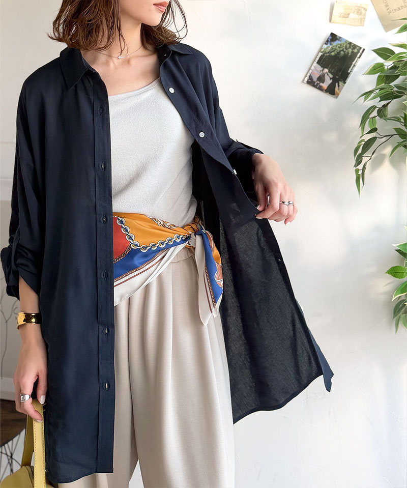 【 クラシカルエルフ classical elf 】 【 接触冷感 UVカット 】 レディース シャツ ブラウス 長袖 トップス レーヨン 麻混 オーバーサイズ | classicalelf | 14