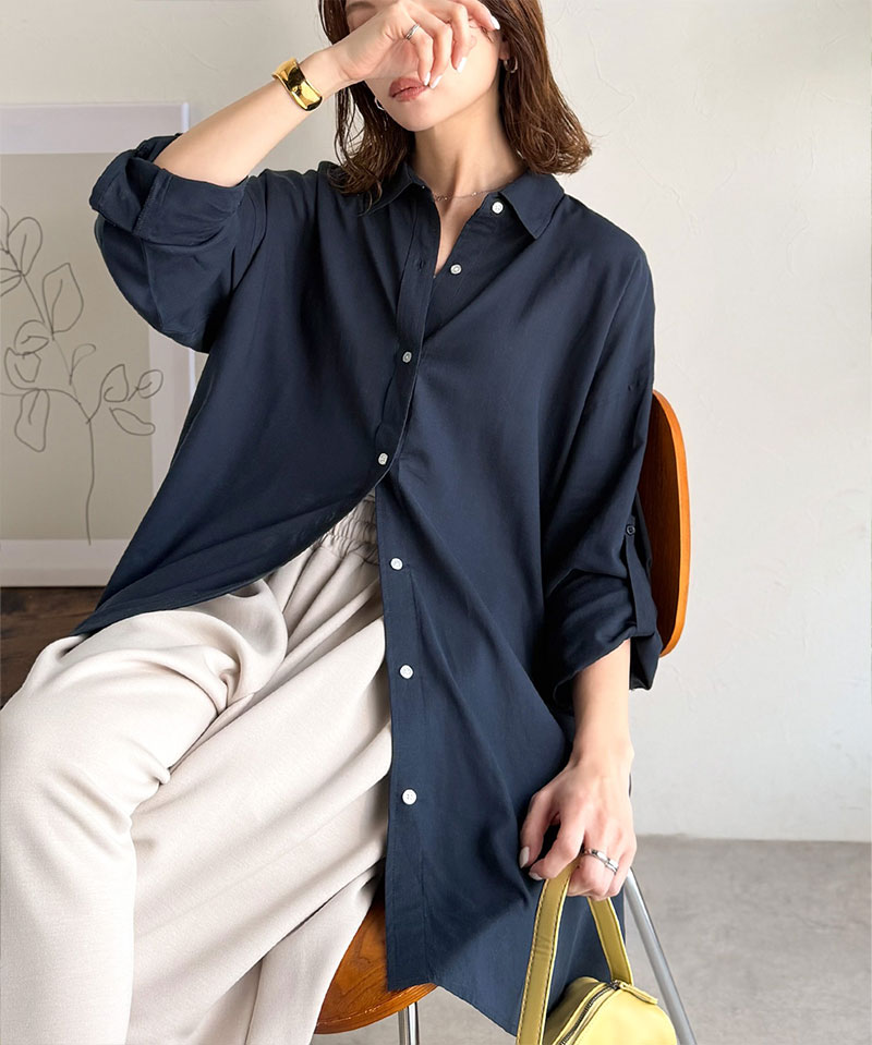 【 クラシカルエルフ classical elf 】 【 接触冷感 UVカット 】 レディース シャツ ブラウス 長袖 トップス レーヨン 麻混 オーバーサイズ | classicalelf | 15