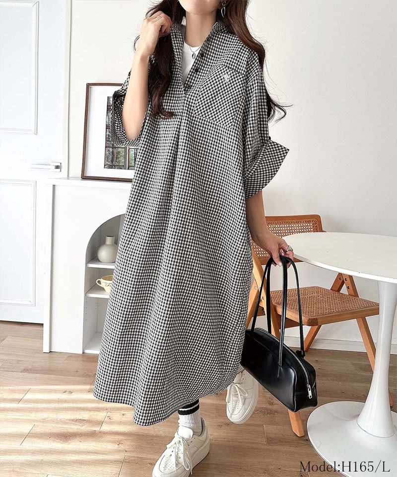 【 クラシカルエルフ classical elf 】【接触冷感機能付き】ワンピース レディース   胸 刺繍 入り ポケット デザイン ロールアップ サッカーワンピ | classicalelf | 07