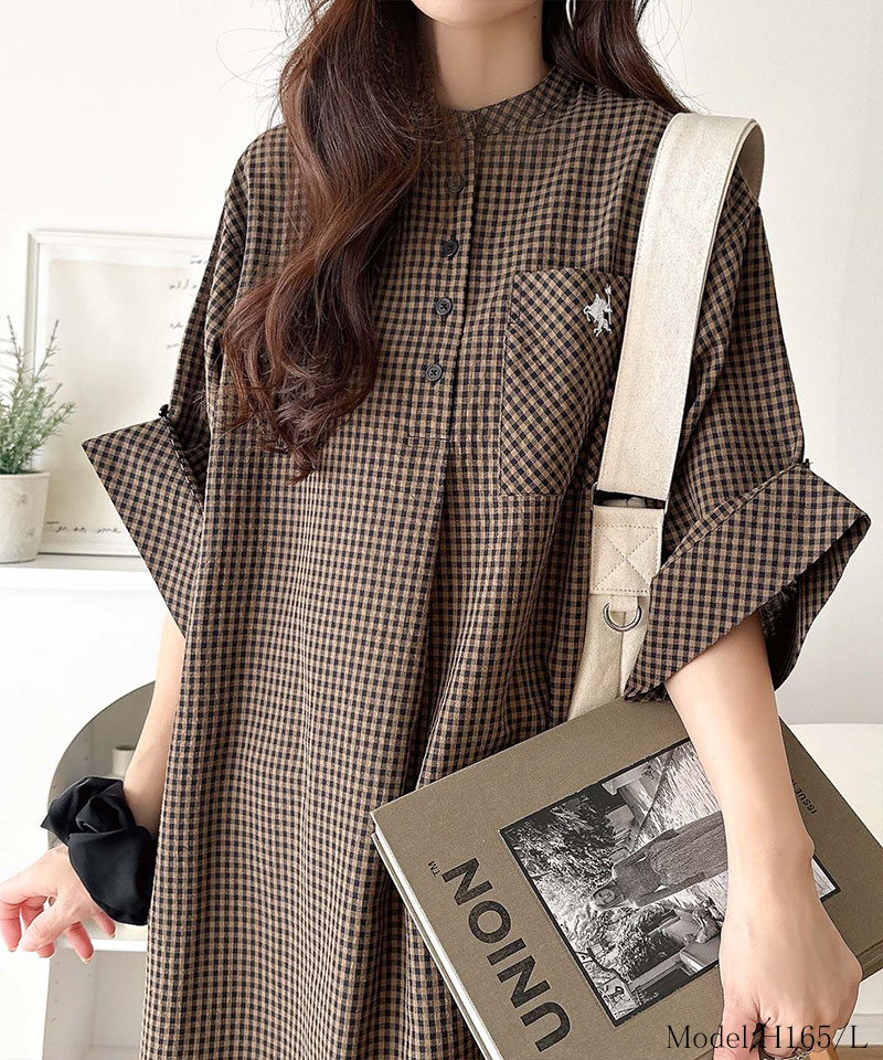 【 クラシカルエルフ classical elf 】【接触冷感機能付き】ワンピース レディース   胸 刺繍 入り ポケット デザイン ロールアップ サッカーワンピ | classicalelf | 12