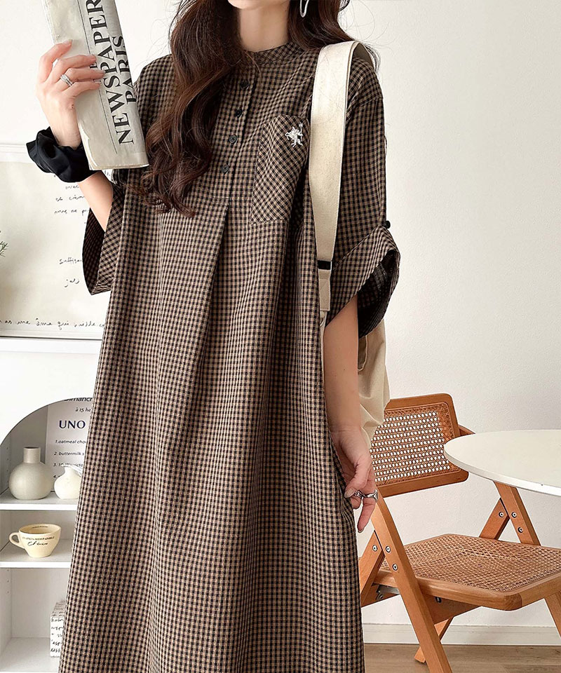 【 クラシカルエルフ classical elf 】【接触冷感機能付き】ワンピース レディース   胸 刺繍 入り ポケット デザイン ロールアップ サッカーワンピ | classicalelf | 13