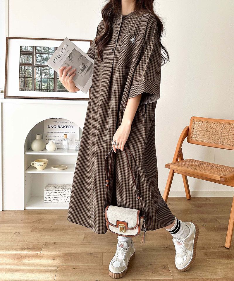 【 クラシカルエルフ classical elf 】【接触冷感機能付き】ワンピース レディース   胸 刺繍 入り ポケット デザイン ロールアップ サッカーワンピ | classicalelf | 15