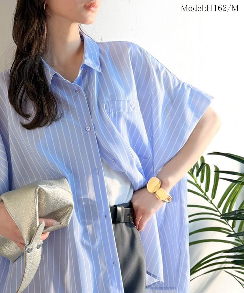 【接触冷感・UVカット機能付き】バックタックデザイン胸ポケット付きドルマンスリーブシャツブラウス クラシカルエルフ ce1010562 | classicalelf | 13