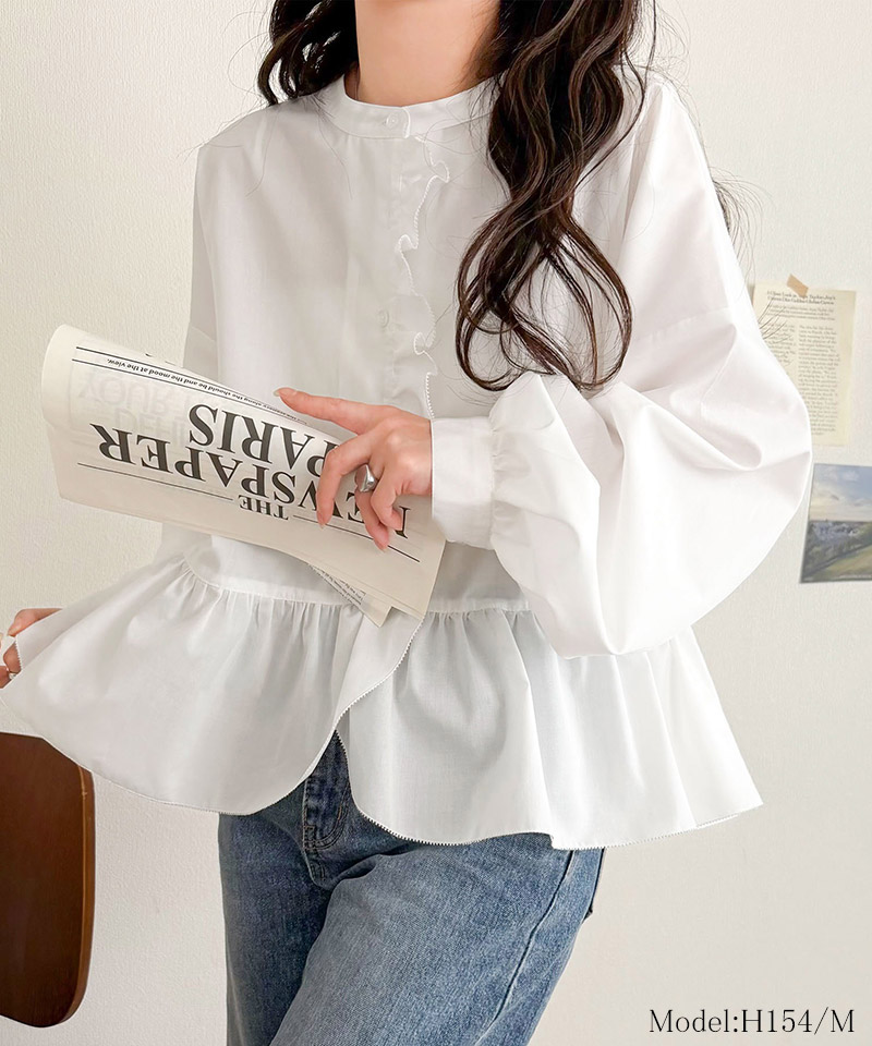 【 クラシカルエルフ classical elf 】ブラウス オフィス トップス レディース 柄アソート フリルデザインブラウス 華やか 上品 ペプラム 腰回りカバー | classicalelf | 02