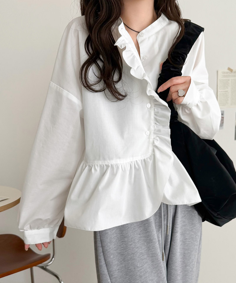 【 クラシカルエルフ classical elf 】ブラウス オフィス トップス レディース 柄アソート フリルデザインブラウス 華やか 上品 ペプラム 腰回りカバー | classicalelf | 03