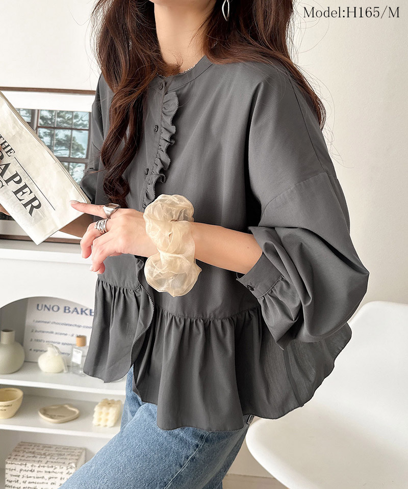 【 クラシカルエルフ classical elf 】ブラウス オフィス トップス レディース 柄アソート フリルデザインブラウス 華やか 上品 ペプラム 腰回りカバー | classicalelf | 06