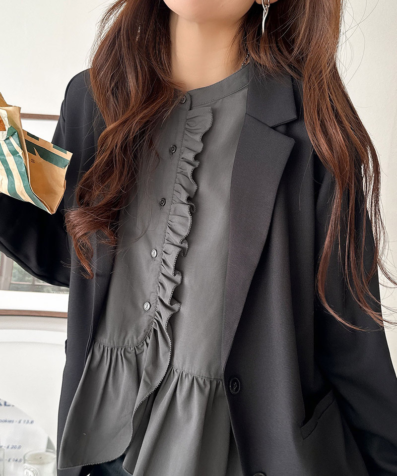 【 クラシカルエルフ classical elf 】ブラウス オフィス トップス レディース 柄アソート フリルデザインブラウス 華やか 上品 ペプラム 腰回りカバー | classicalelf | 08