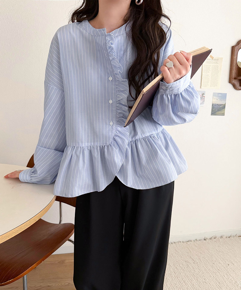 【 クラシカルエルフ classical elf 】ブラウス オフィス トップス レディース 柄アソート フリルデザインブラウス 華やか 上品 ペプラム 腰回りカバー | classicalelf | 10