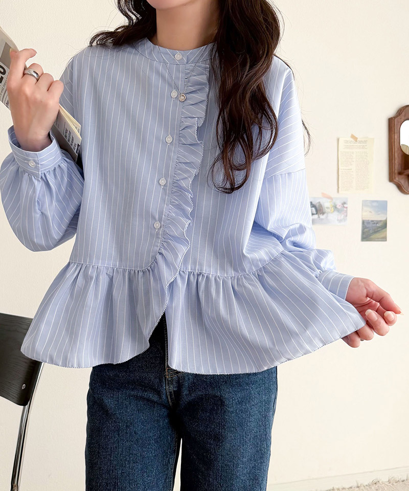 【 クラシカルエルフ classical elf 】ブラウス オフィス トップス レディース 柄アソート フリルデザインブラウス 華やか 上品 ペプラム 腰回りカバー | classicalelf | 11