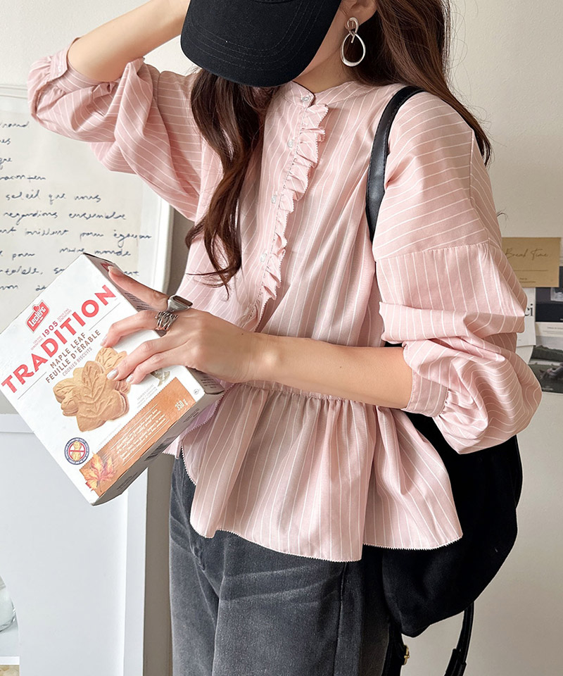 【 クラシカルエルフ classical elf 】ブラウス オフィス トップス レディース 柄アソート フリルデザインブラウス 華やか 上品 ペプラム 腰回りカバー | classicalelf | 15