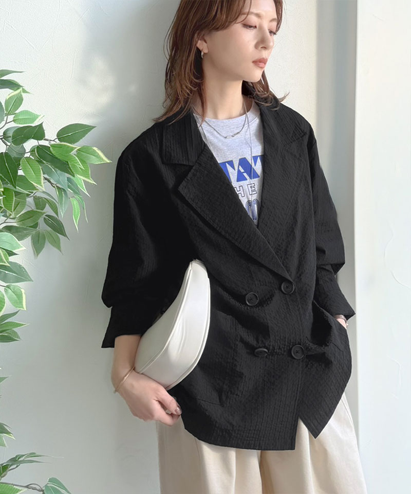 【 クラシカルエルフ classical elf 】 アウター 春 レディース テーラード ジャケット ダブル サッカー素材 | classicalelf | 10