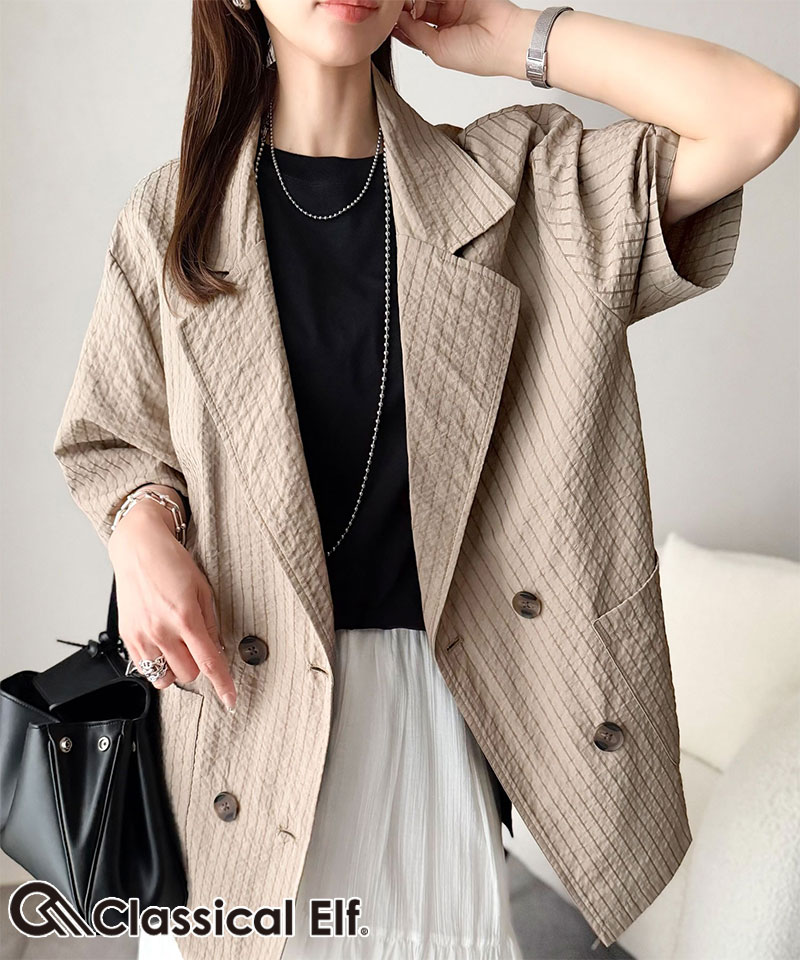 【 クラシカルエルフ classical elf 】 アウター 春 レディース テーラード ジャケット ダブル サッカー素材 | classicalelf