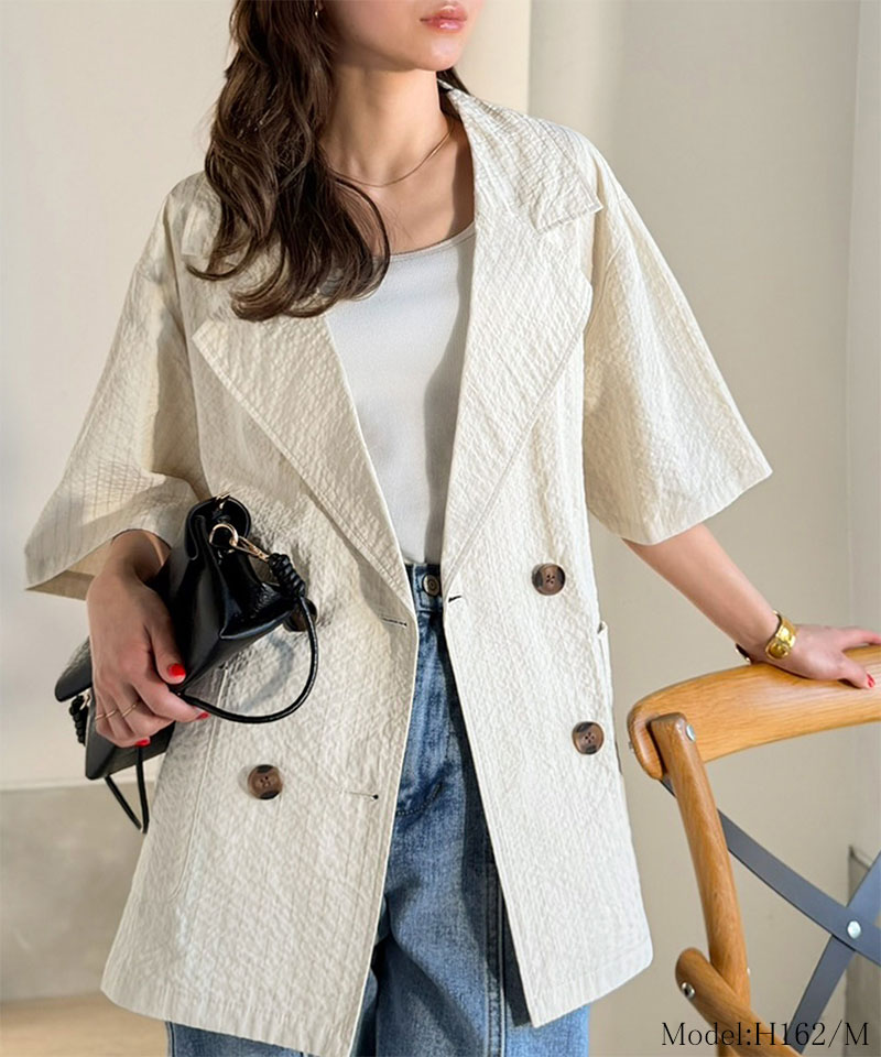 【 クラシカルエルフ classical elf 】 アウター 春 レディース テーラード ジャケット ダブル サッカー素材 | classicalelf | 02