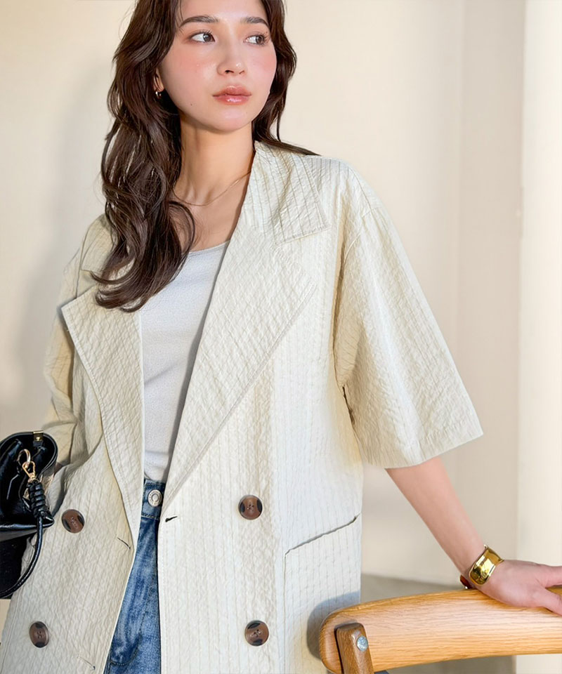 【 クラシカルエルフ classical elf 】 アウター 春 レディース テーラード ジャケット ダブル サッカー素材 | classicalelf | 04