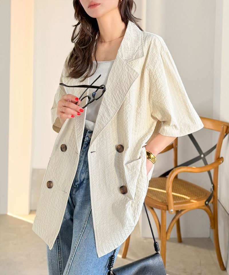 【 クラシカルエルフ classical elf 】 アウター 春 レディース テーラード ジャケット ダブル サッカー素材 | classicalelf | 05