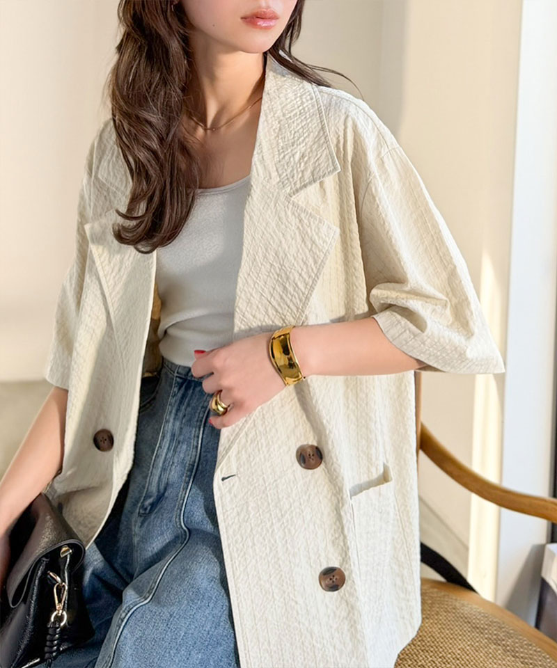 【 クラシカルエルフ classical elf 】 アウター 春 レディース テーラード ジャケット ダブル サッカー素材 | classicalelf | 06