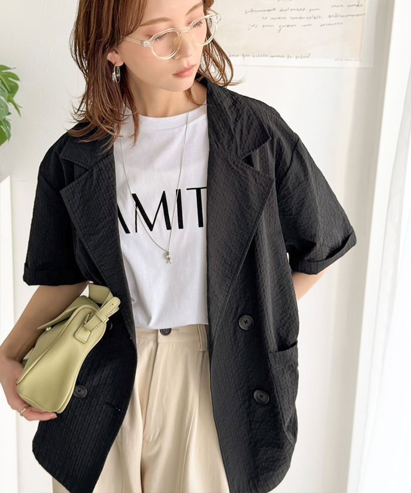 【 クラシカルエルフ classical elf 】 アウター 春 レディース テーラード ジャケット ダブル サッカー素材 | classicalelf | 08