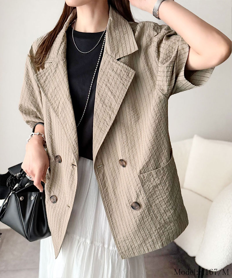 【 クラシカルエルフ classical elf 】 アウター 春 レディース テーラード ジャケット ダブル サッカー素材 | classicalelf | 12