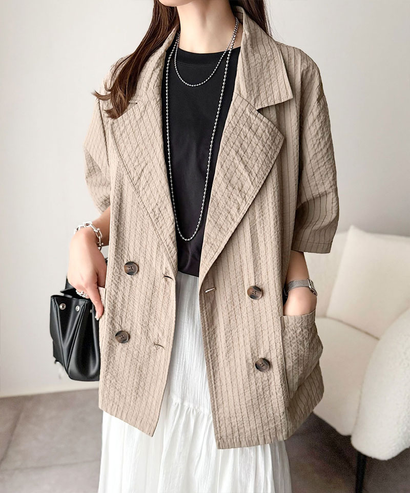 【 クラシカルエルフ classical elf 】 アウター 春 レディース テーラード ジャケット ダブル サッカー素材 | classicalelf | 13