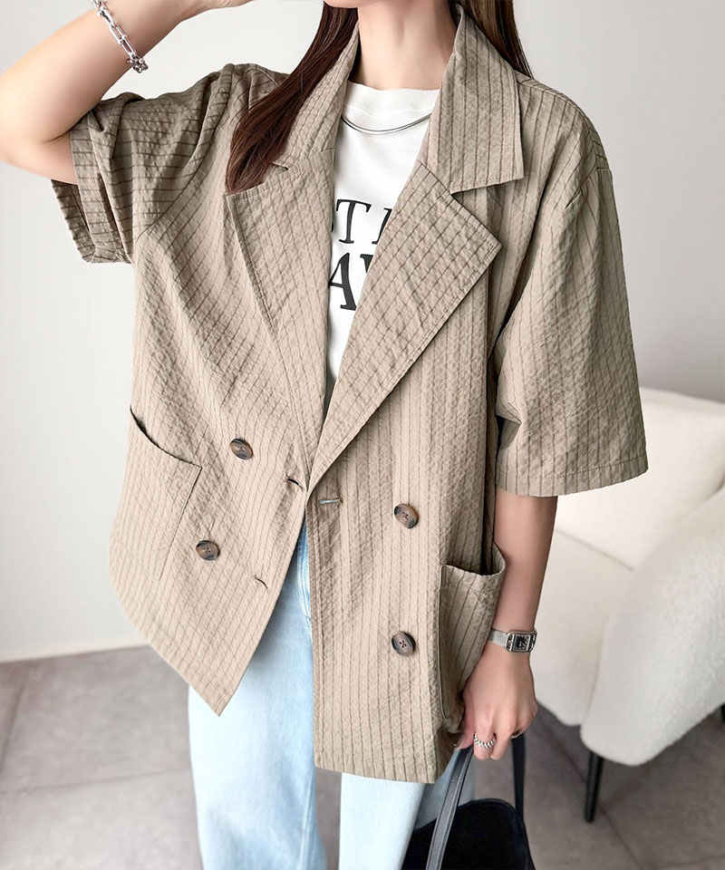 【 クラシカルエルフ classical elf 】 アウター 春 レディース テーラード ジャケット ダブル サッカー素材 | classicalelf | 15