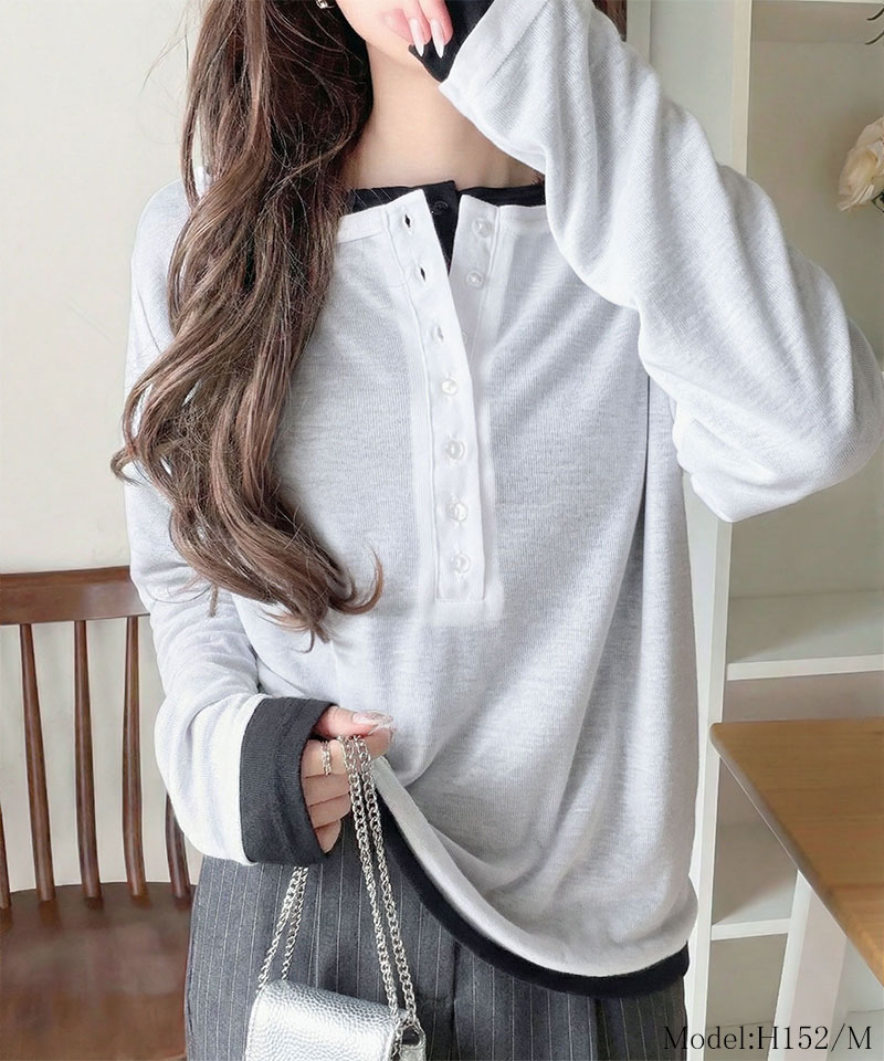 【 クラシカルエルフ classical elf 】 tシャツ レディース 長袖 シアー トップス ヘンリーネック マルチWAY | classicalelf | 02