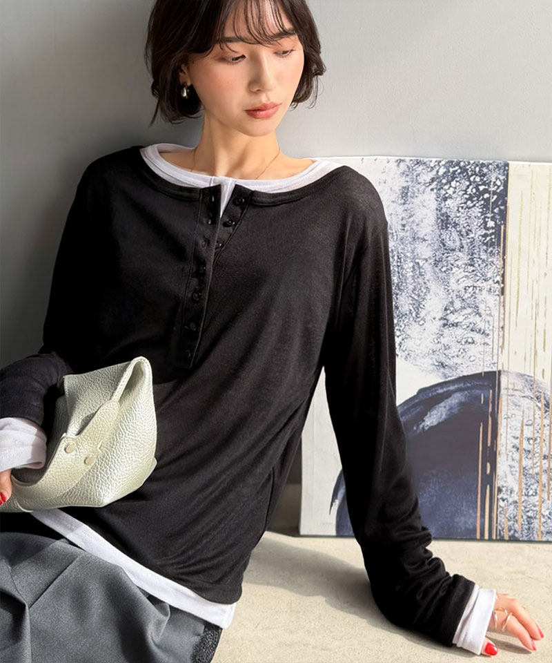 【 クラシカルエルフ classical elf 】 tシャツ レディース 長袖 シアー トップス ヘンリーネック マルチWAY | classicalelf | 06