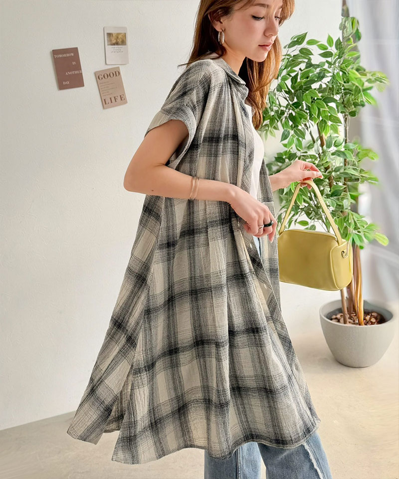 大人可愛いチェック柄がポイント。フレンチスリーブチェックチュニック Classical Elf クラシカルエルフ ce1010590 | classicalelf | 05