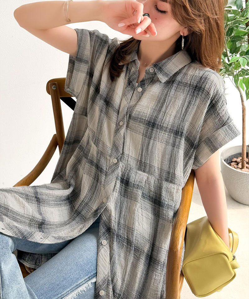 大人可愛いチェック柄がポイント。フレンチスリーブチェックチュニック Classical Elf クラシカルエルフ ce1010590 | classicalelf | 07