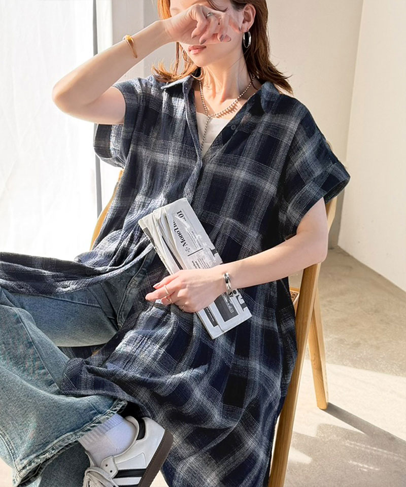 大人可愛いチェック柄がポイント。フレンチスリーブチェックチュニック Classical Elf クラシカルエルフ ce1010590 | classicalelf | 11