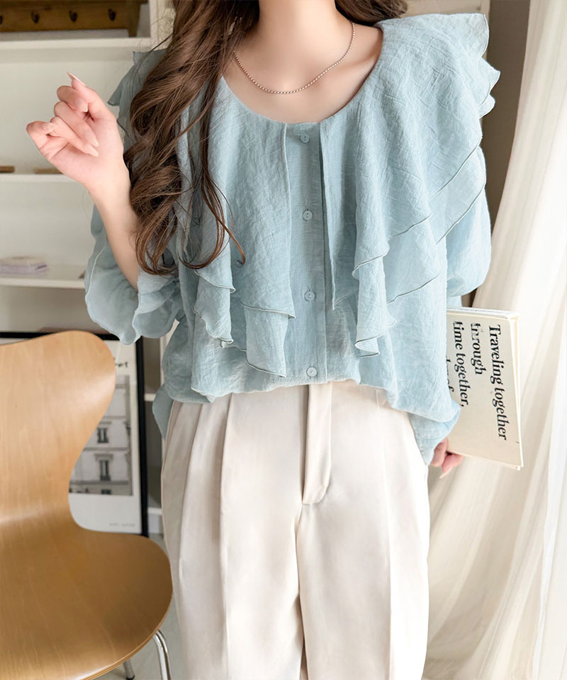 大人なシアー魅せ。前後2wayラッフルフリルビッグカラーシアー素材ブラウス（長袖） Classical Elf クラシカルエルフ ce1010606 | classicalelf | 15