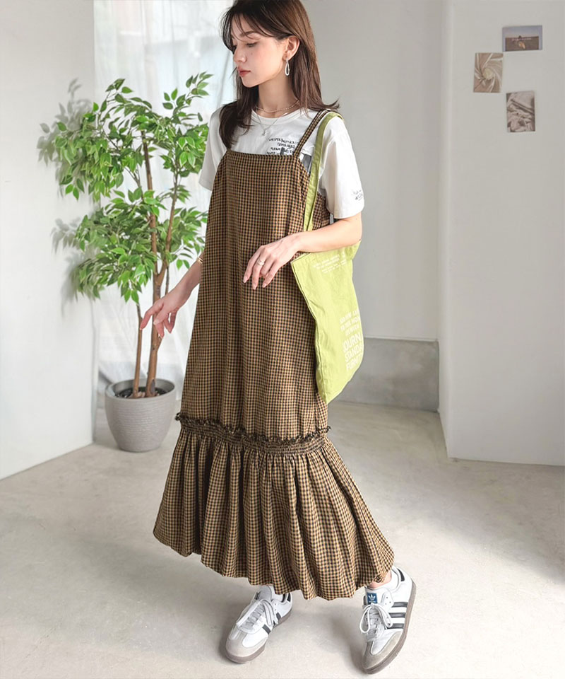 ギンガムチェックサッカー素材ダブルストラップ バックリボンキャミロングワンピース Classical Elf クラシカルエルフ ce1010633 | classicalelf | 16