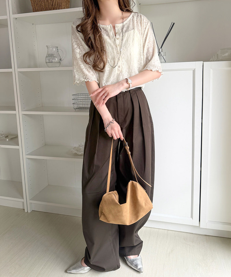 シアー花柄ジャガードで魅せる大人のこなれ感。総柄シアーヘンリートップス（半袖） Classical Elf クラシカルエルフ ce1010637 | classicalelf | 06